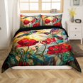 thumbnail image 1 of Hummingbird Duvet Cover Full Size,Rustic Garden Poppy Red Flowers Botanical Bedding Set 3 Pcs for Kids Teens,Artistic Stained Glass Style Patchwork Comforter Cover(No Filler), 1 of 6