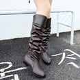 thumbnail image 4 of Babysbule Chaussures pour Femmes en Liquidation, Bottes Hautes à Enfiler pour Femmes à Talon Carré de Couleur Unie, Bottes Hauteur Genou à Bout Rond, 4 of 7