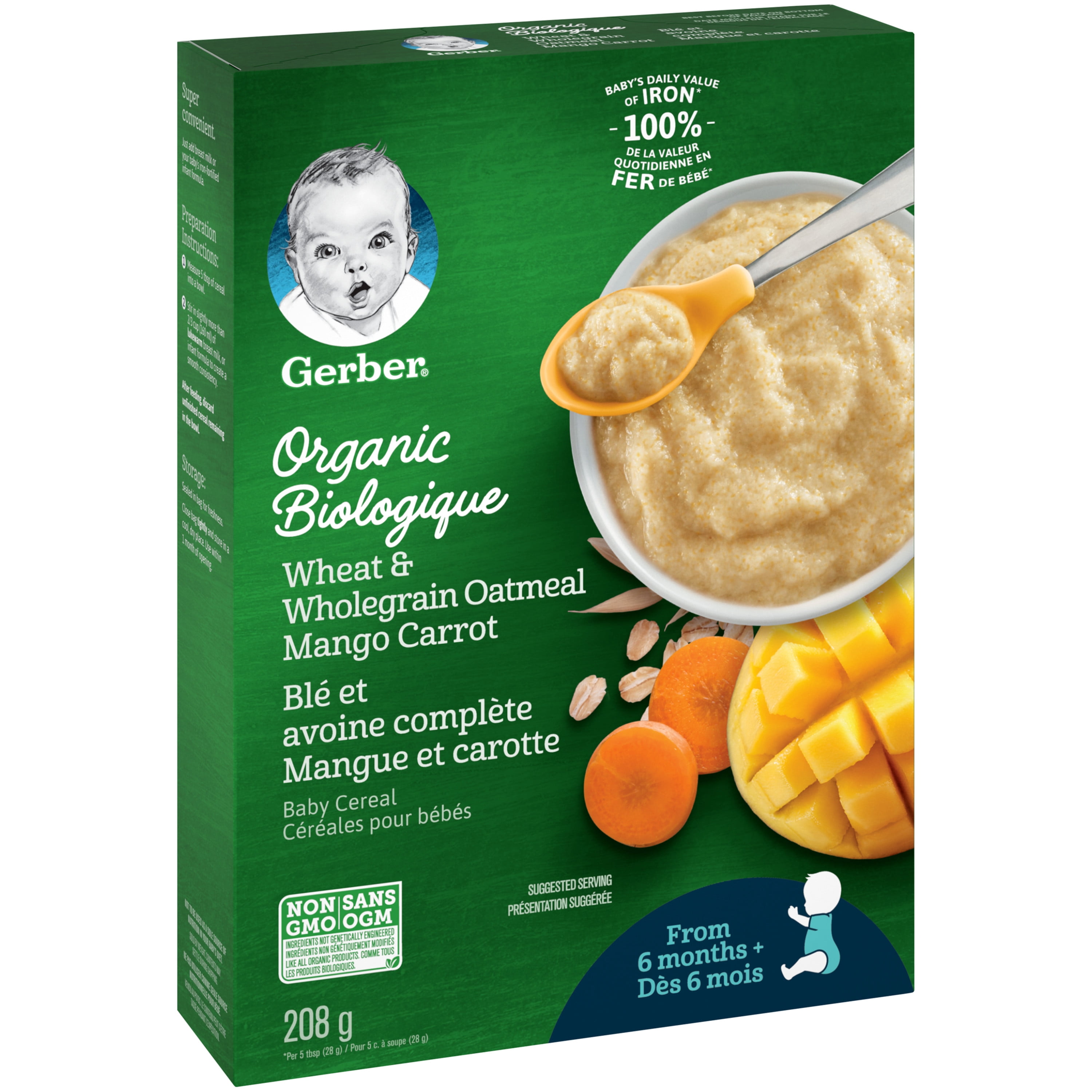 GERBER Bio Blé Et Avoine Ent. Mangue Carotte, Cér. Bébés