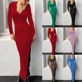thumbnail image 1 of Gspmoly Robes Grande Taille pour Femmes aux Formes, Robe Polyvalente pour Femmes à Col Rabattu, Couleur Unie, Mode, Ajustée, à Découpes, Robes de Soirée pour Femmes jusqu'à 70 % de Rabais, 1 of 8