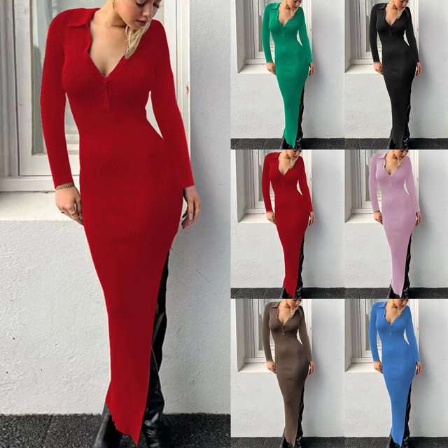 Gspmoly Robes Grande Taille pour Femmes aux Formes, Robe Polyvalente pour Femmes à Col Rabattu, Couleur Unie, Mode, Ajustée, à Découpes, Robes de Soirée pour Femmes jusqu'à 70 % de Rabais