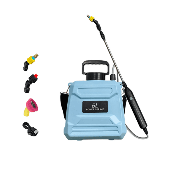 USB-Rechargeable Electric Sprayer with 5L Capacity (Blue) - 3 Adjustable Misting Nozzles, Extendable 29.53-inch Pole, Comfortable Shoulder Strap & 120-Min Run Time - Ideal for Garden Watering, Plant