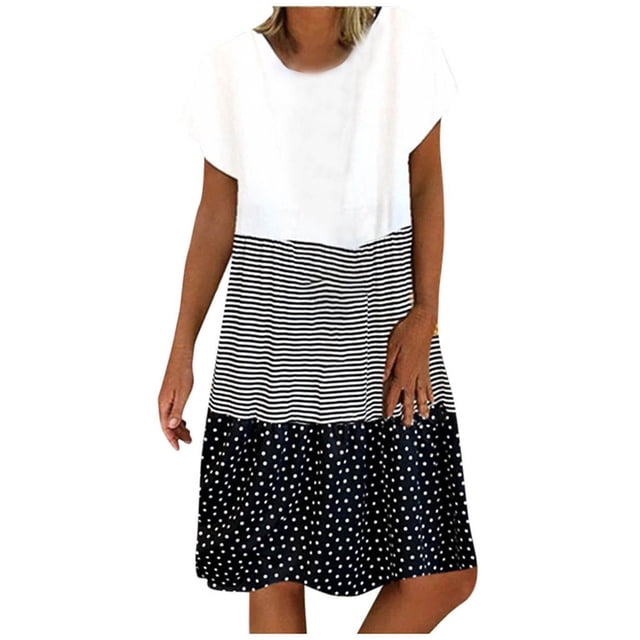 CHUANK Robes en Lin pour Femmes Été Grande Taille Manches Courtes Col en V Longueur Genou Robe Ample Décontractée Confortable Robe de Plage Soldes de Liquidation 2024