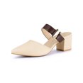 thumbnail image 1 of BLISSFUL STEP Women's Pointy Toe Block Heel Dress Mules Pumps Beige Pink 5, 1 of 8
