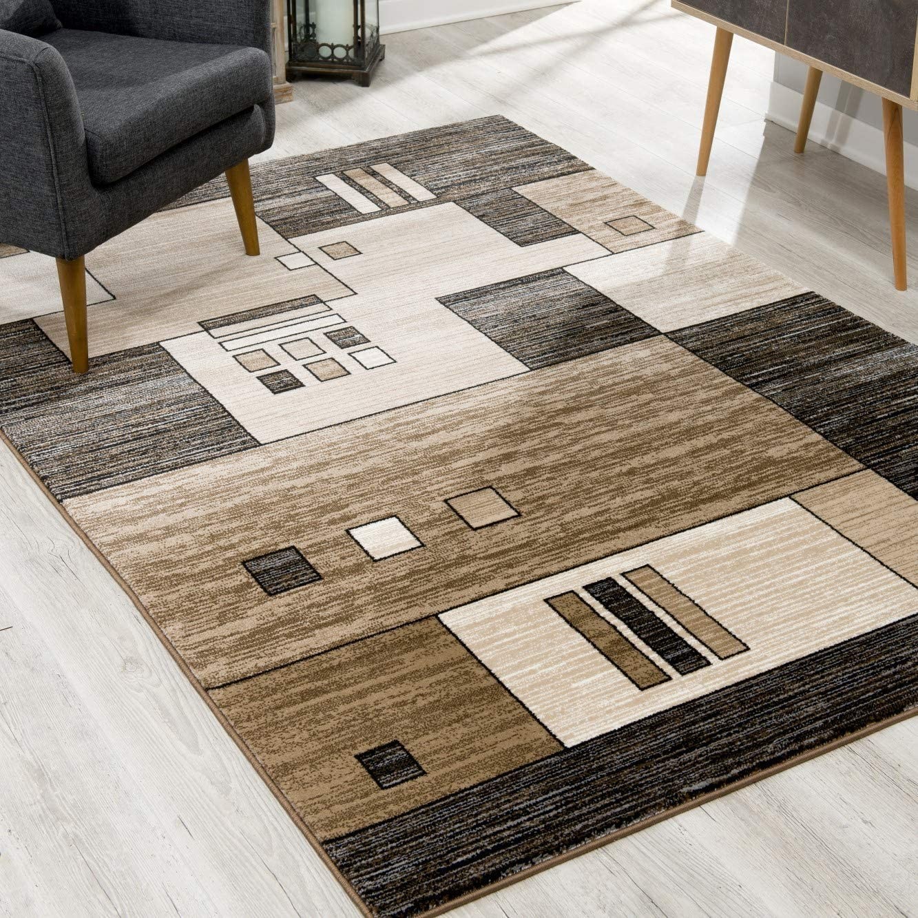 homeroots home decor 393919 3’ x 8’ Beige and Brown Geometric Runner Rug