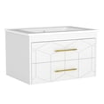 thumbnail image 3 of Modern Floating Bathroom Vanity – 30 Inch Wall Mounted Cabinet with 2 Large Soft-Close Drawers, Gold Handles, Ceramic basin, Easy Assembly – White, 30 inches, 3 of 6