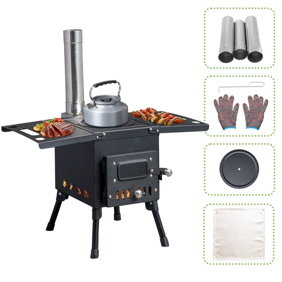 Ktaxon Camp Wood Stove Wood Burning Stoves Portable with Chimney Pipes Camping Stove for Outdoor (Black)