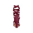 thumbnail image 2 of BLISSFUL STEP Women's Sandals Solid Color Mid Block Heels Lace up Sandals Burgundy 9, 2 of 7