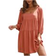 thumbnail image 2 of Ovzne Robes Grande Taille pour Femmes Rondes Robe d'Été Mode Femmes Couleur Unie Manches Courtes Bouffantes Col Dos Nu Robe Couvre-Chef Grande Taille Robe Manches Courtes en Solde, 2 of 6