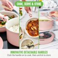 thumbnail image 3 of GreenLife 10 Piece Nonstick Pots & Pans Set Detachable Handle & Stackable Cookware Set Non Toxic PFAS-Free Skillets Induction Kitchen Pans Space Saving Serving Bowls Oven Safe Light Pink, 3 of 5
