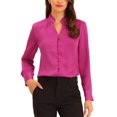 thumbnail image 1 of INSPIRE CHIC Women's Ruffled Stand Collar Long Sleeve Button Office Satin Shirt M Fuchsia, 1 of 6