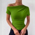 thumbnail image 3 of Plebaso Women's One Shoulder Tops Short/Long Sleeve Slim Shirts Ruched Going out Tees Shirts for Women, 3 of 6