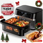 HoninJoy 12 QT Air fryer with Flex Basket, Air Fryer with Visible Cooking Window and 50PCS Air Fryer Liners, 8 Presets Cookings with Digital LED Touchscreen, Nonstick and Dishwasher-Safe, NEW