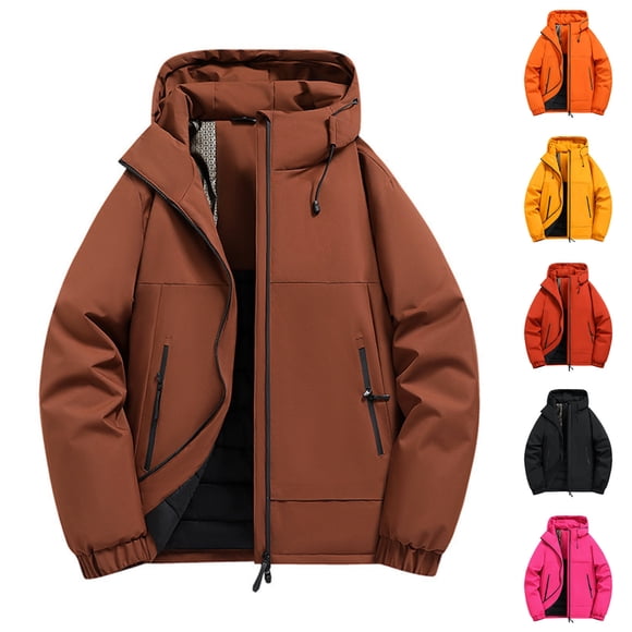 AnuYalue Mens Winter Insulated Jacke Big and Tall Down Coat Zip Up Quilted Jackets Long Sleeve Hooded Coats with Pockets