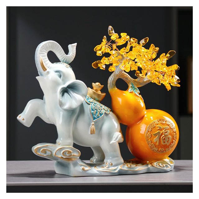 Citrine Crystal Money Tree on Gold Elephant Gourd Statue, Large Gemstone Bonsai Tree, Feng Shui Citrine Money Tree for Wealth Positive Energy, Life Home Décor