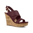 thumbnail image 1 of BLISSFUL STEP Sandales pour Femmes Talons Compensés à Plateforme Bride à la Cheville Sandales Bourgogne 8, 1 of 7