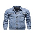 thumbnail image 1 of Men Denim Jacket Solid Color Lapel Button-Down Coat Casual Slim Fit Jacket, 1 of 6