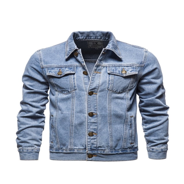 Men Denim Jacket Solid Color Lapel Button-Down Coat Casual Slim Fit Jacket