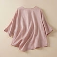thumbnail image 4 of Meichang Chemises en Lin à Broderie Florale pour Femmes Manches 3/4 Col Rond Boutons Hauts Babydoll Blouses Rétro Coupe Ample T-Shirts Fluides Haut Décontracté d'Été, 4 of 4