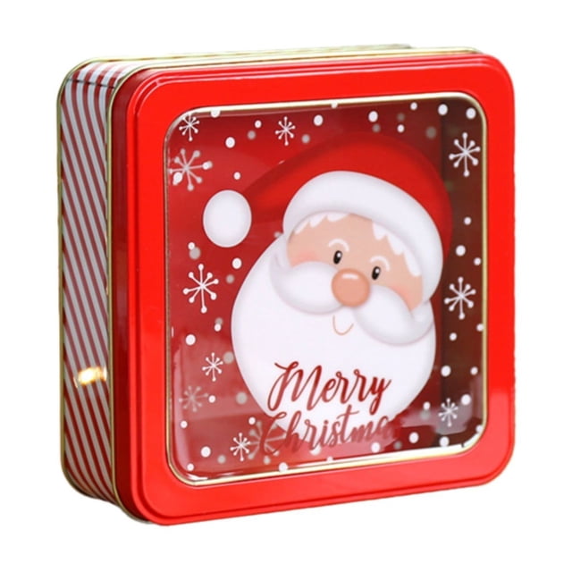 Bovemsi Christmas Candy Tin Box—Cookie Candy Storage Tins Christmas Cookie Tins Containers With Lids For Confectioneries Holiday Giving Square With Gold Christmas Card Tin Holder Boxes