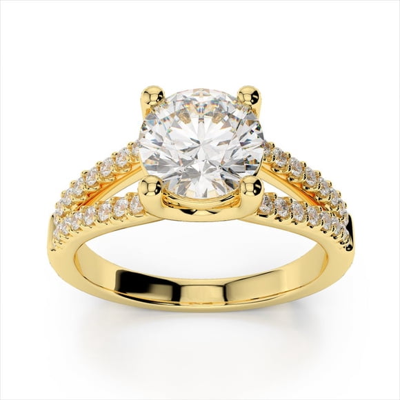 2,32 Ct Excellent Rond Diamond Bagues de Mariage pour Femmes en Or Jaune Massif 14K