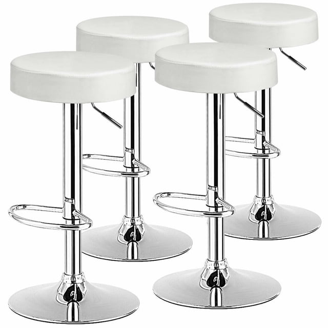 Gymax Tabouret de Bar Pivotant Réglable 4 Pcs en Cuir PU pour Comptoir de Cuisine Chaises de Bar Blanc