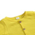 thumbnail image 4 of 2Pcs Baby Girls Outfit Solid Color Single-breasted Long Sleeve Romper with Pocket Headband Fall Outfits Set, 4 of 6