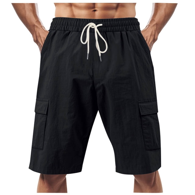 Plebaso Mens Casual Shorts Drawstring Lightweight Summer Shorts Solid Color Loose Beach Shorts for Men