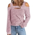 thumbnail image 2 of IROINID Clearance Ladies Long Sleeve T Shirts Causal Round Neck Leaky Shoulder Lightweight Sweatshirts Solid Color Hedging Tops,Pink, 2 of 5