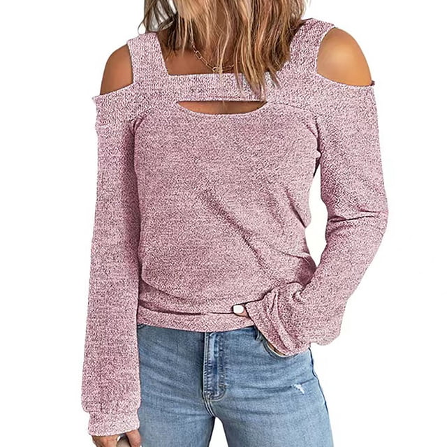 TIMIFIS Chandail à Col Rond Décontracté pour Femmes à Manches Longues, Chemise de Couleur Unie, Haut Doux, Léger et Ample - Automne