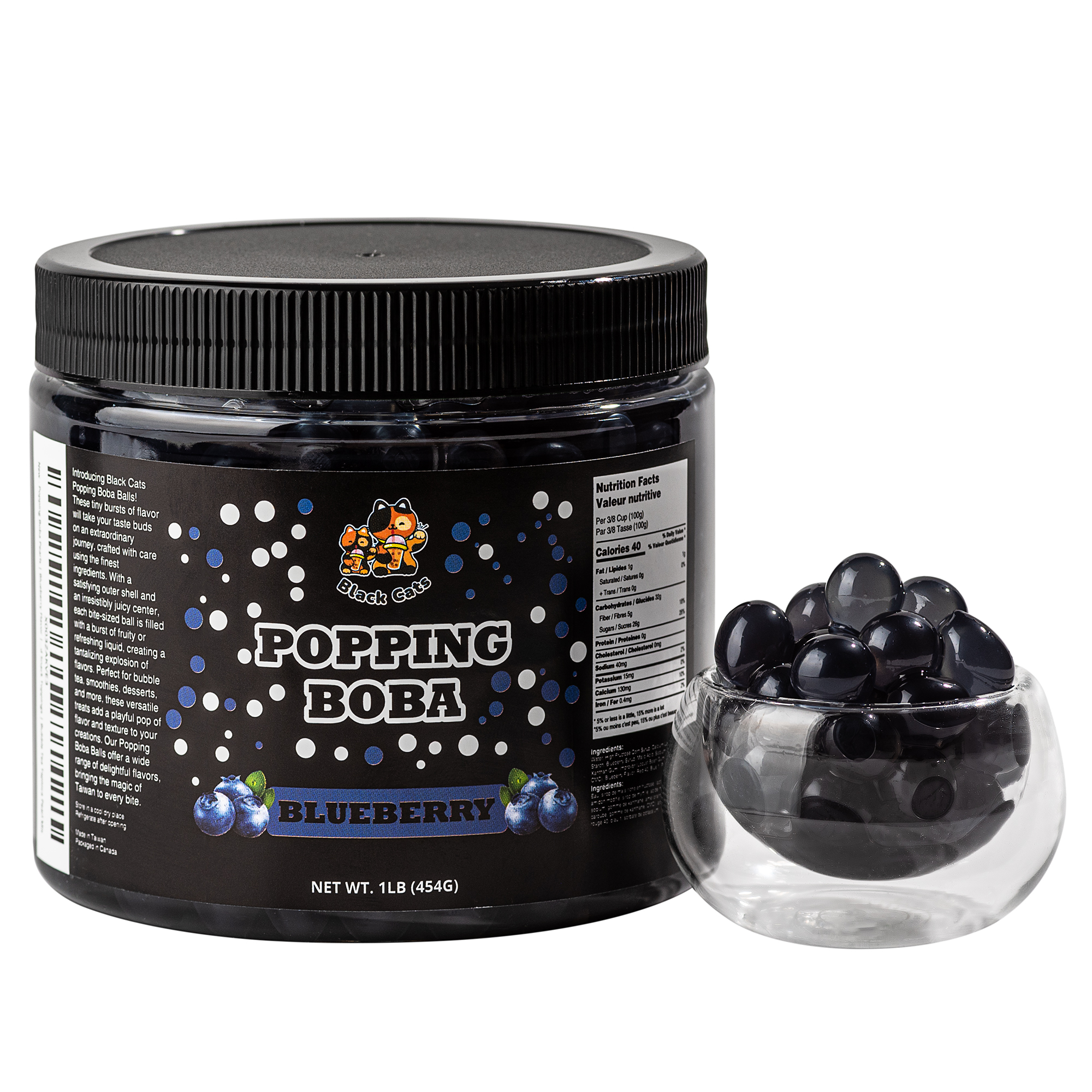 Black Cats Popping Boba Pearls | Brown Sugar Flavor | 1LB (454g