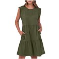 thumbnail image 2 of Ovzne Robes d'Été pour Femmes Robe Femme Unie à Manches Courtes Col Rond Aguichant Élégante Tunique de Boîte de Nuit Fête Mini Robes Robe Décontractée de Vacances Robe Grande Taille Liquidation, 2 of 7