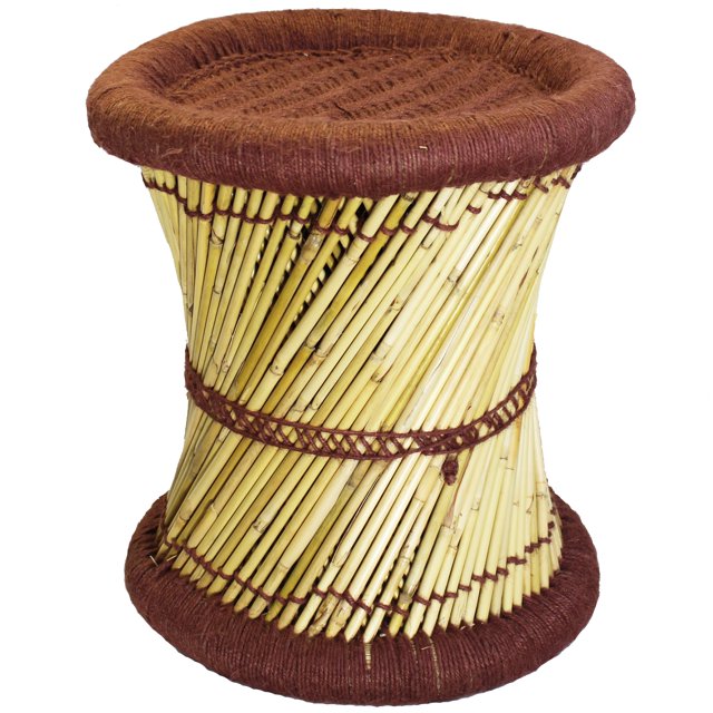 Natural Geo Moray Accent Stool - Handwoven Rusty Red
