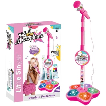 Limited Time Deal Iumwxz Stand Up Microphone Kids Child Microphone with Adjustable Stand for Kids Karaoke Machine with Lights Girls Party Pastime Sing Musical Toy with Flashing Lights Toys Age 6-8