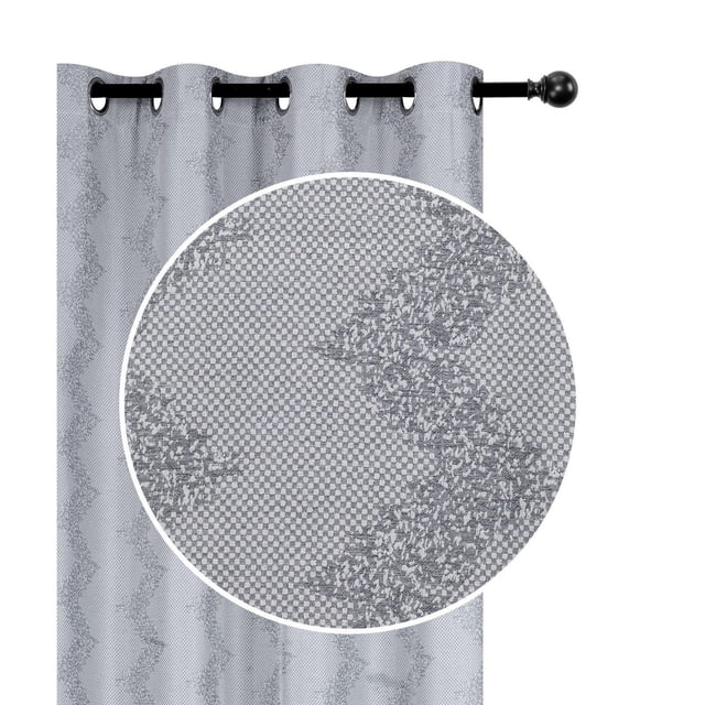 Panneau Jacquard avec 8 Chevrons (Gris) (84 Pouces) - Ensemble de 2 Panneaux de Rideaux en polyester Gris avec Motif Jacquard à Chevrons et 8 Oeillets Métalliques Noirs pour Suspension sur Tringle Noire avec Embouts Ronds, Gros Plan avec Encadrement Mettant en Valeur une texture en Tissu Tissé, Idéal pour Bloquer la Lumière et Réduire le Bruit dans les Pièces de la Maison.