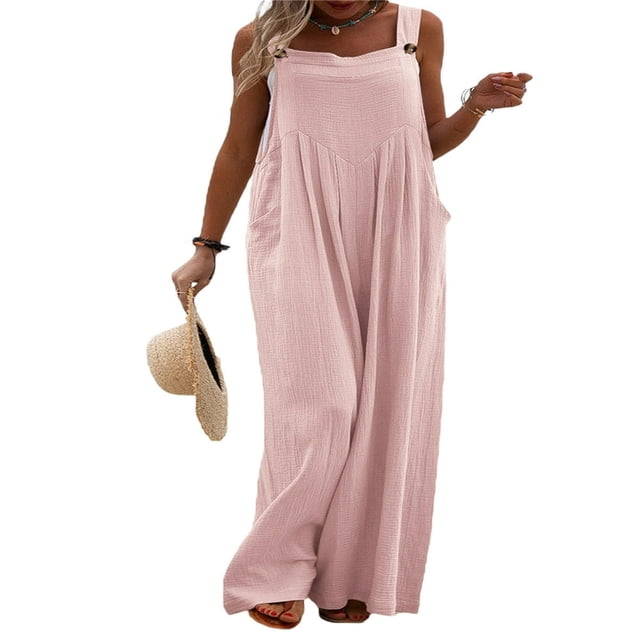 Wide Leg Overalls for Women Sleeveless Jumpsuits Suspender Overalls with Pockets