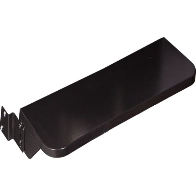 Camp chef Pellet Grill Folding Front Shelf 36" in matte black powder-coated steel, shown from a front angled view with mounting brackets, designed to provide extra prep space and fold flush with the grill when not in use.