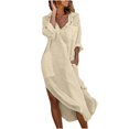 thumbnail image 2 of Robes d'Été pour Femmes 2023 Mode pour Femmes Uni Manches Longues Poches Col Rabattu Robes Robe Western en Liquidation, 2 of 5