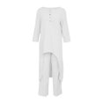 thumbnail image 4 of FAIWAD Womens Cotton Linen 2 Pieces Outfits Round Neck Button Long Sleeve Irregular Hem Tops Pants Casual Loose Set, 4 of 6