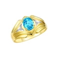 thumbnail image 4 of RYLOS Men's Rings Yellow Gold Plated Silver Rings Classic Designer Style 9X7MM Gemstone & Diamond Ring Blue Topaz December Birthstone Rings For Men Size 9, 4 of 7
