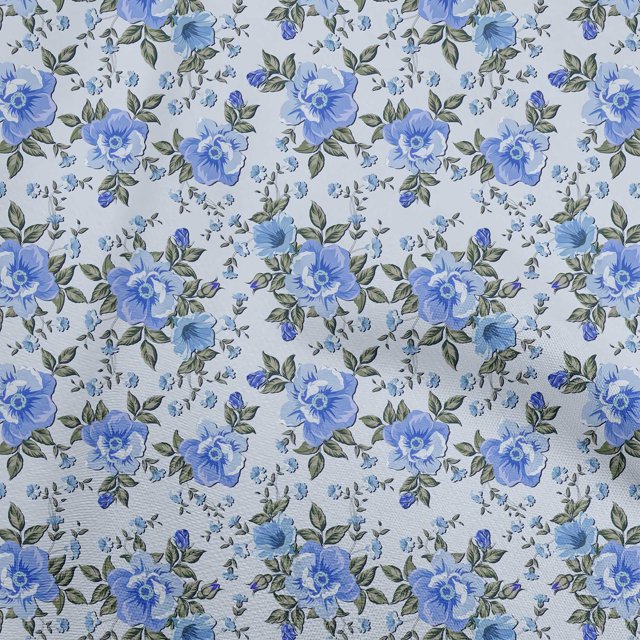 oneOone Velvet Medium Blue Fabric Floral Fabric For Sewing Printed Craft Fabric By The Yard 58 Inch Wide