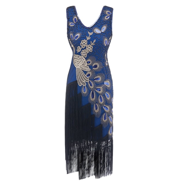Plus Size Vintage 1920s Flapper Tassel Great Gatsby Evening Party Cocktail Dress