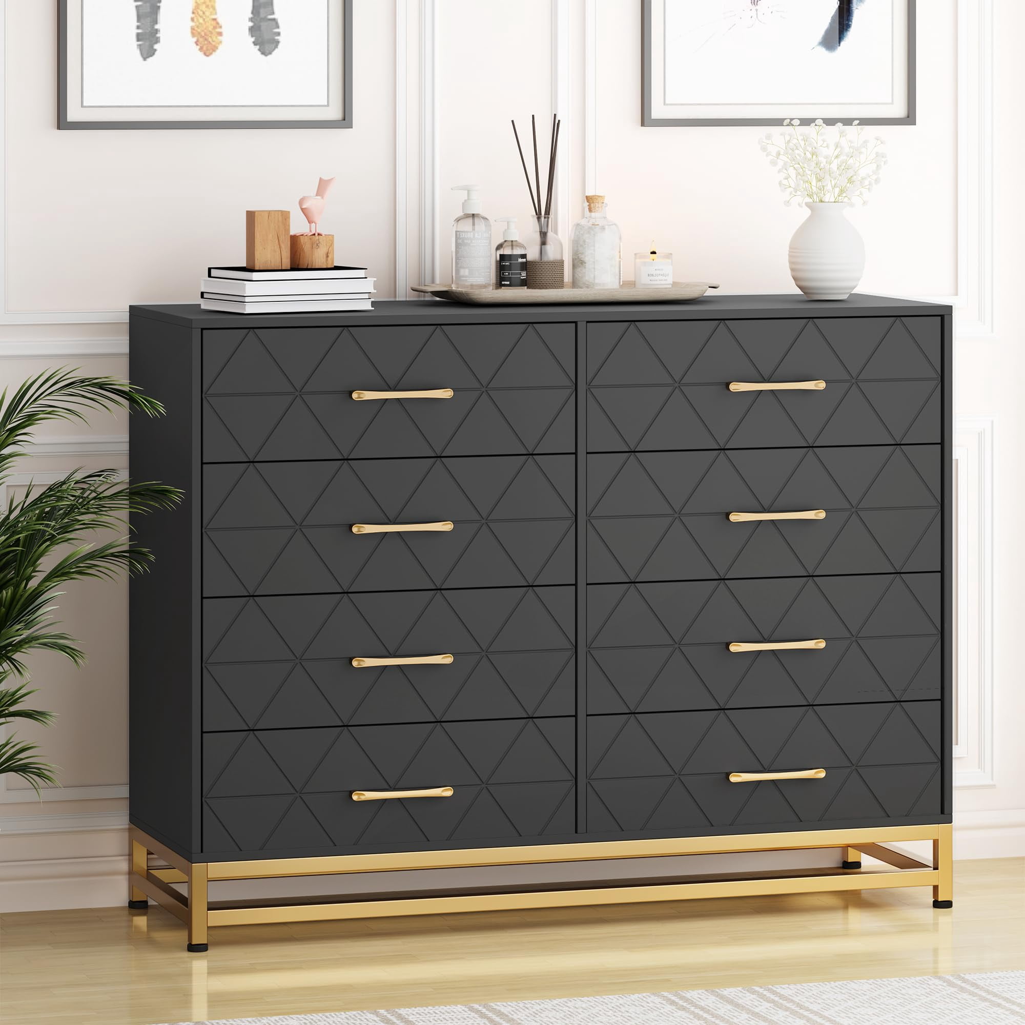 KTENME 2024 New 8 Drawers Dresser for Bedroom, Wide Wood Rustic Chest of Drawers, Vintage Design, Storage Dressers Organizer for Bedroom, Living Room, Hallway