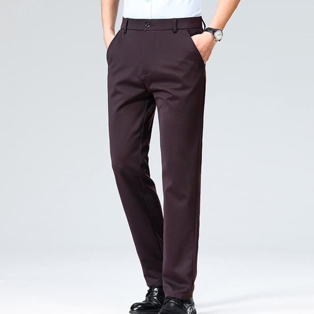 AherBiu Mens Dress Pants Expandable Waist Silm Fitted Suit Pants with Pockets Stretch Flat Front Trousers