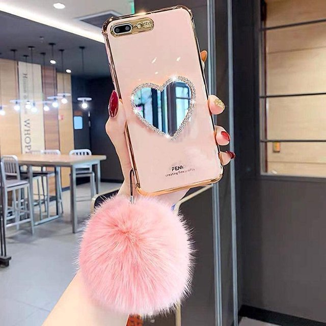 Makeup Mirror Mobile Phone Case, Luxurious Bling Heart-Shaped Mirror Phone Case(iPhone 7plus/8plus)