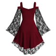 thumbnail image 4 of NMMUED Cadeaux d'Halloween pour Femmes Robe à Manches Évasées Costume Renaissance Femmes Robe Vintage pour Femmes Vêtements d'Halloween pour Femmes Longues Robes pour Femmes Robe de Bal Masqué Rouge 4TG, 4 of 5