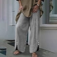 thumbnail image 2 of Diufon Wide Leg Pants for Women Button Down Cotton Linen Straight Pants Casual Solid Color Side Split Trousers, 2 of 5