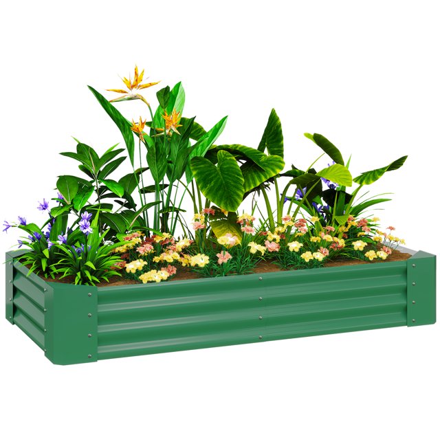 Outsunny Bac de Jardin Surélevé Galvanisé 6x3x1 Pi, Fond Ouvert, Vert