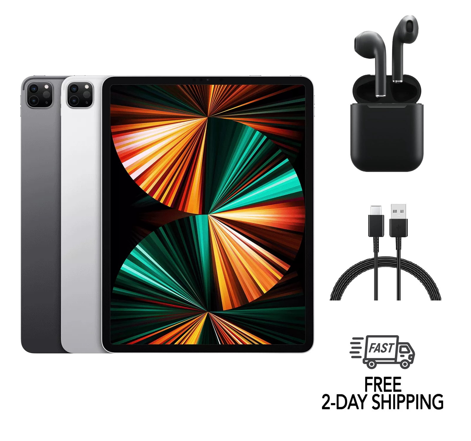 Refurbished Apple iPad Pro 12.9" (5th Gen) A2378 (WiFi) 256GB Space Gray (Grade A+) w/ Wireless Earbuds
