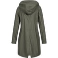 thumbnail image 3 of hoksml Women Plus Size Rain Jacket Solid Outdoor Hooded Drawstring Full Zipper Buttons Raincoat Long Windproof Pockets Coats S-5XL, 3 of 3